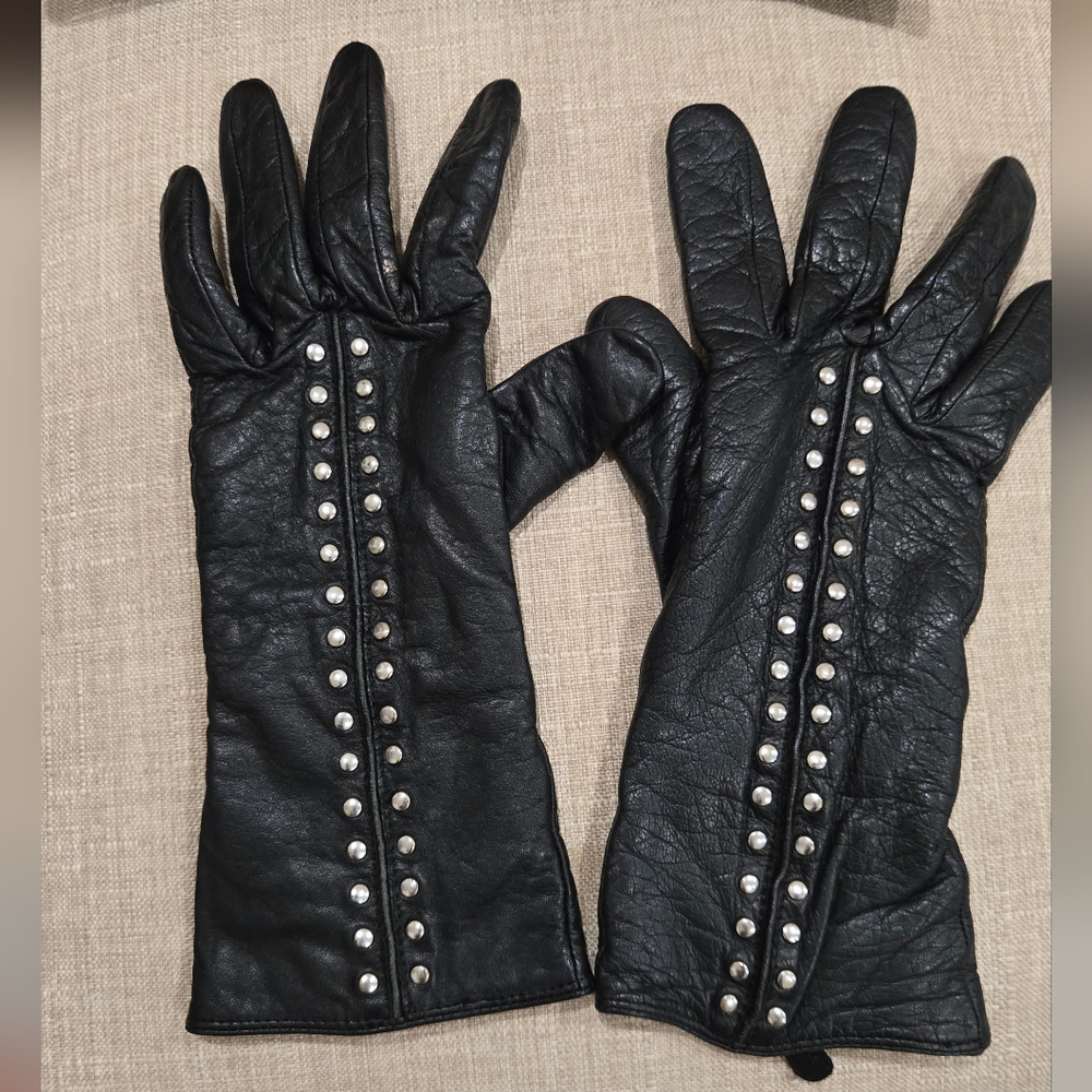 Michael Kors Black Leather Gloves with Silver Studs